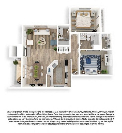Floor plan for 2 beds, 2 baths, 931 sqft